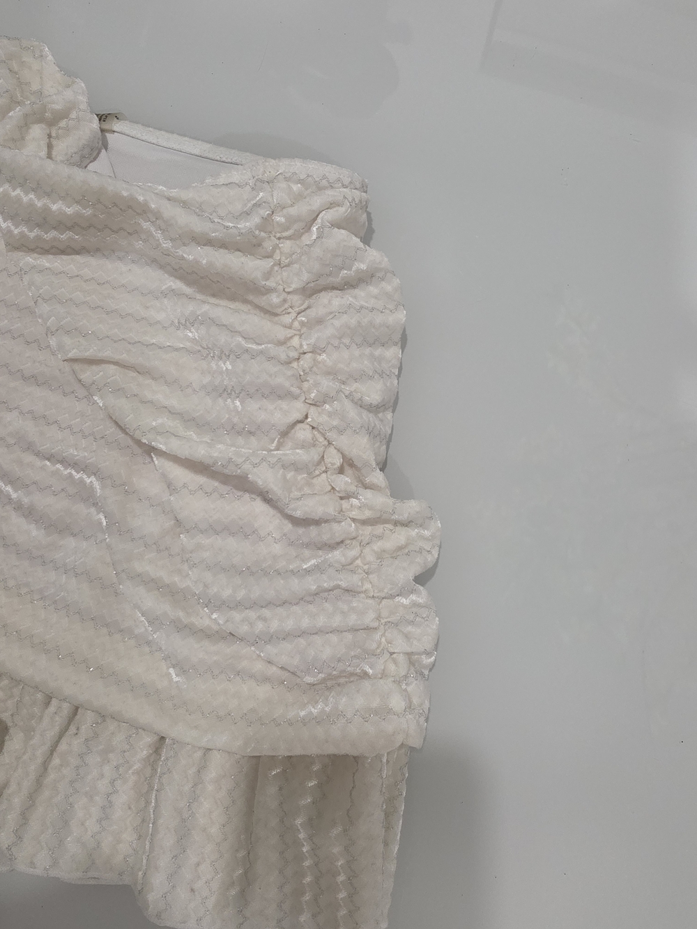 Textured Ivory Ruffle-Hem Mini Skirt - Picture 2 of 7